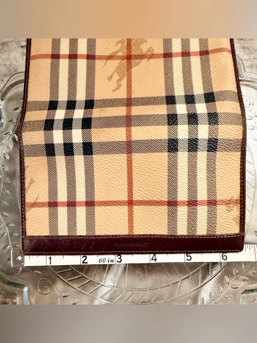 Authentic Burberry Beige Plaid Checkbook holder with Brown Trim and Red Stripe
